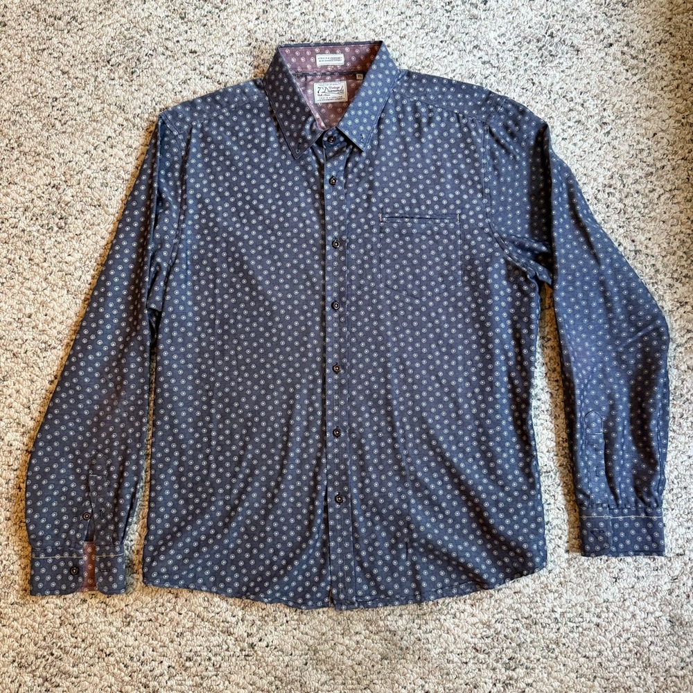 7 Diamonds Men's Navy Blue Patterned Button Down Shirt Size XL